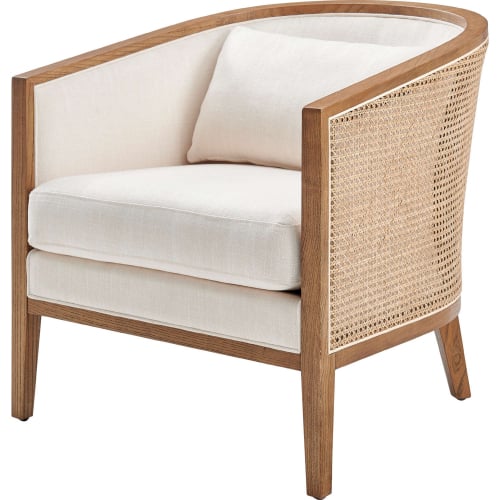 Tillman Accent Arm Chair in Natural Wood, Rattan & Neutral Fabric